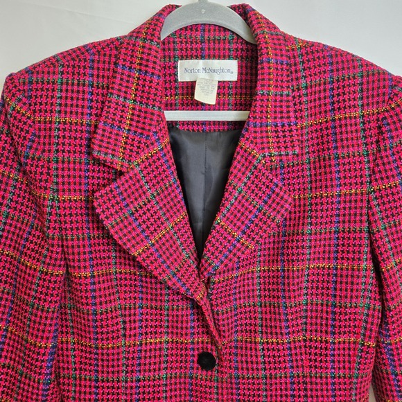 Vtg Norton McNaughton Tweed Wool Blend Houndstooth Blazer, Multicolor, Size 12 - Picture 2 of 8